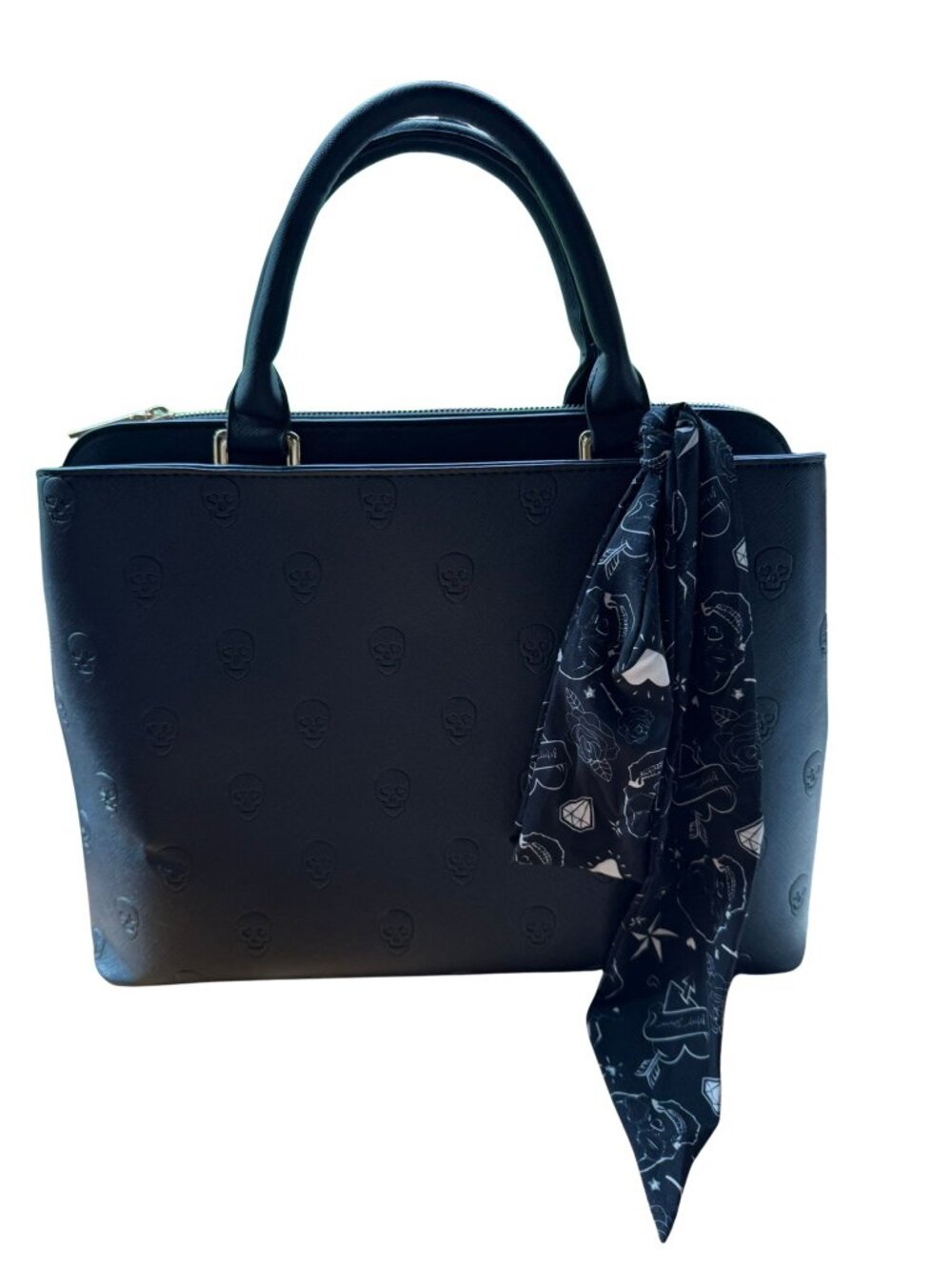 Betsey Johnson Skull Embossed Tote Bag Black Faux Leather LIMITED EDITION - Picture 3 of 8